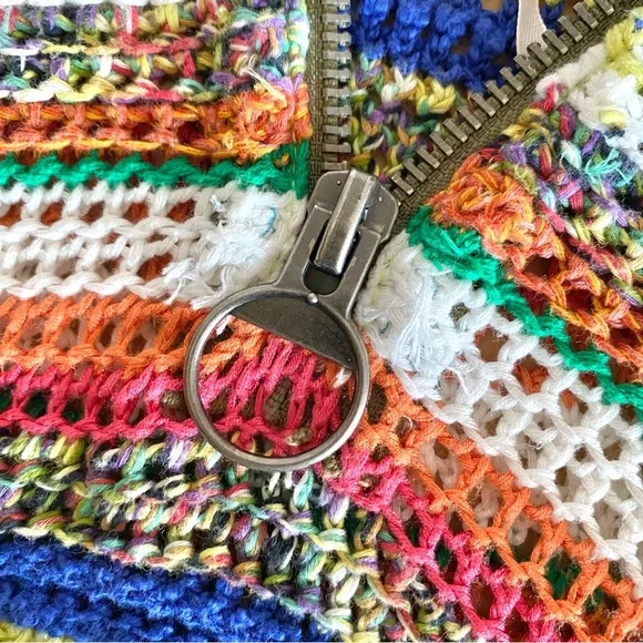 Free people crochet quarter zip sweater rainbow - Picture 9 of 9